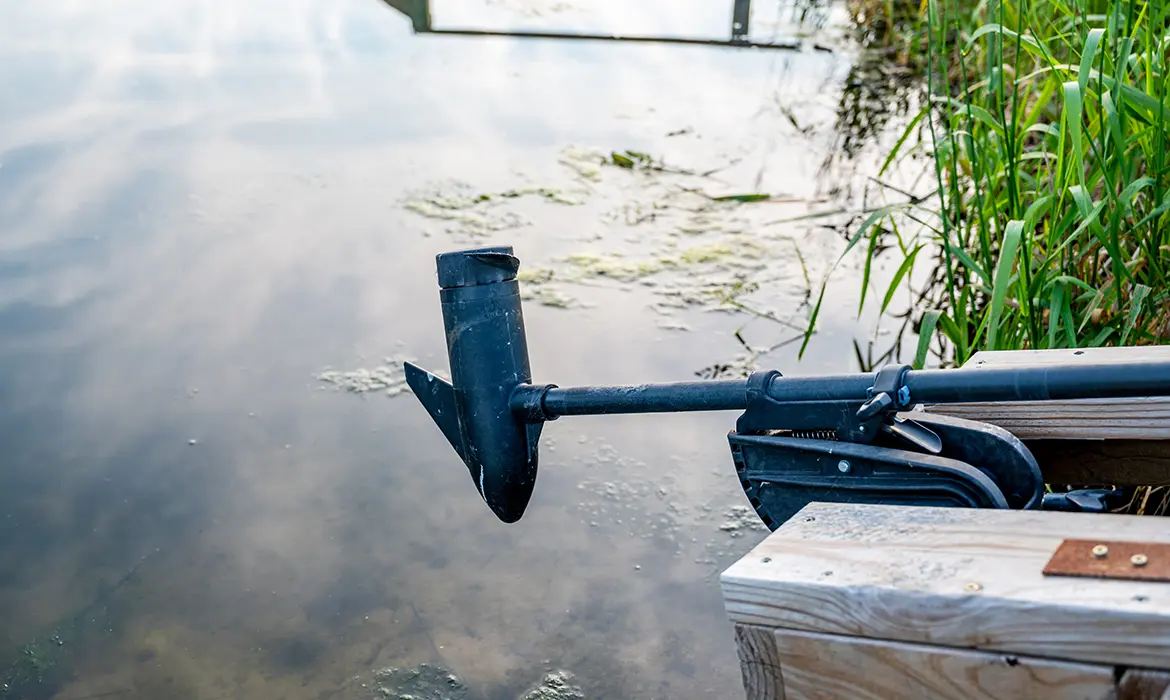 A fishing boat with a trolling motor